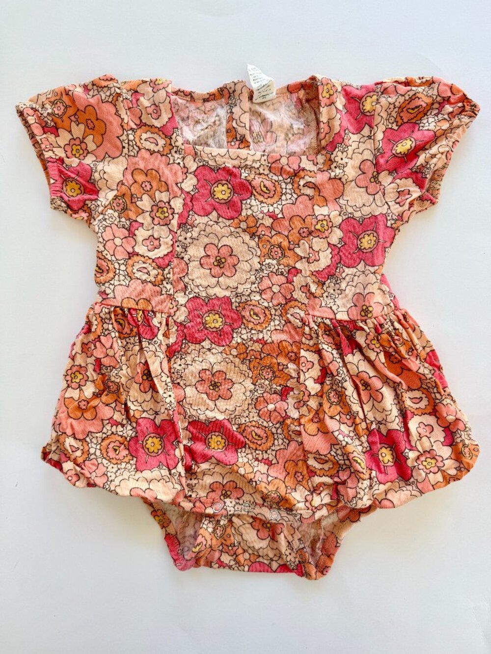Kate Quinn 18-24M Girls Bubble Romper Retro Floral Print Bamboo